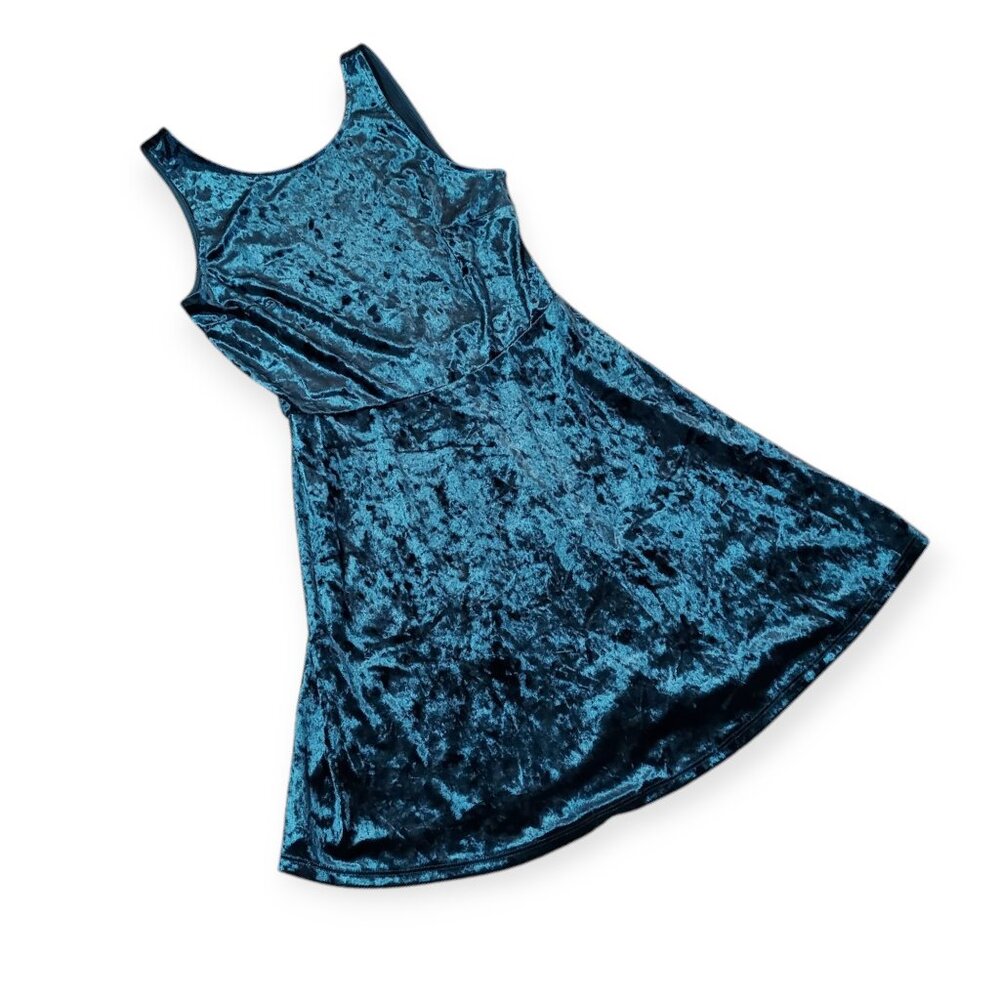 Blue/Green Velvet Open Back Dress Whimsigoth Witchy Fairy A Line Above Knee 10